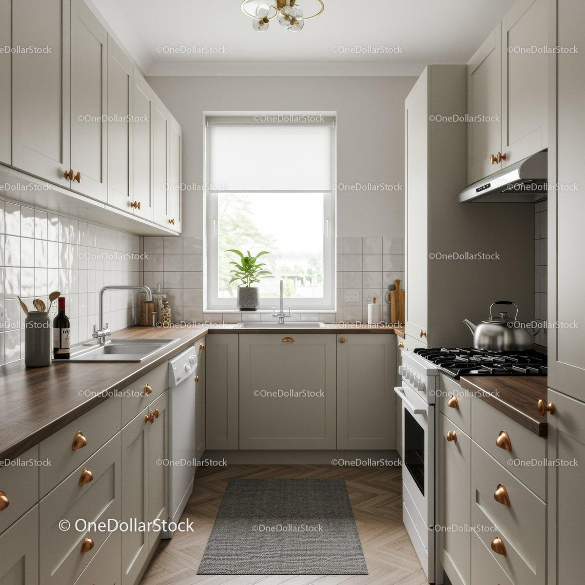 Bright Modern Kitchen with White Cabinets and Wooden Countertop