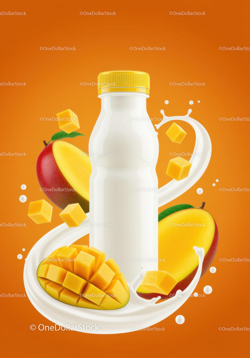 Refreshing Mango Yogurt Drink with Fresh Fruit Cubes JPG Mockup Image preview