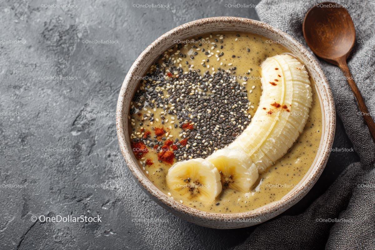 Delicious Tropical Smoothie Bowl with Banana and Chia Seeds Stock Photo Bundle preview 17