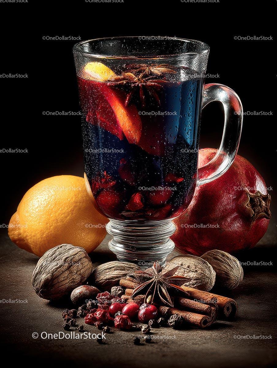 Cozy Mulled Wine with Spices and Citrus Garnish Stock Photo Bundle preview 14