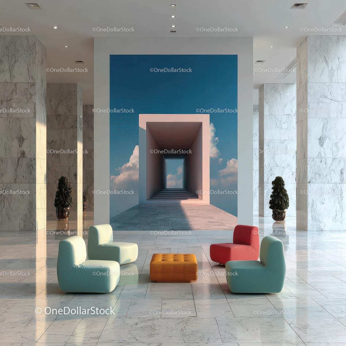 stock photo bundle made with Stylish Modern Interior with Artistic Wall and Elegant Furnishings Stock Photo Bundle