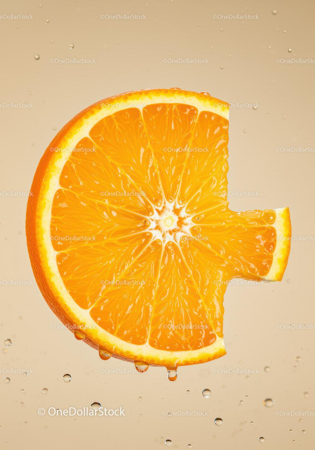 Fresh Orange Slice with Dripping Juice in Water
