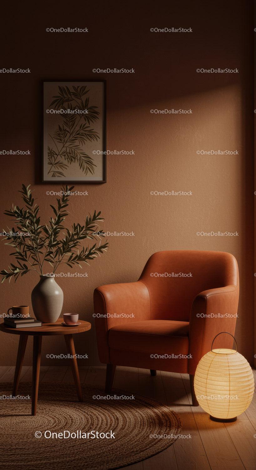 Cozy corner with leather armchair and soft lighting