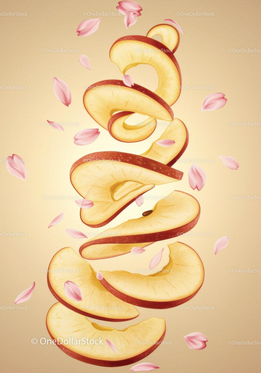Floating apple slices with delicate flower petals
