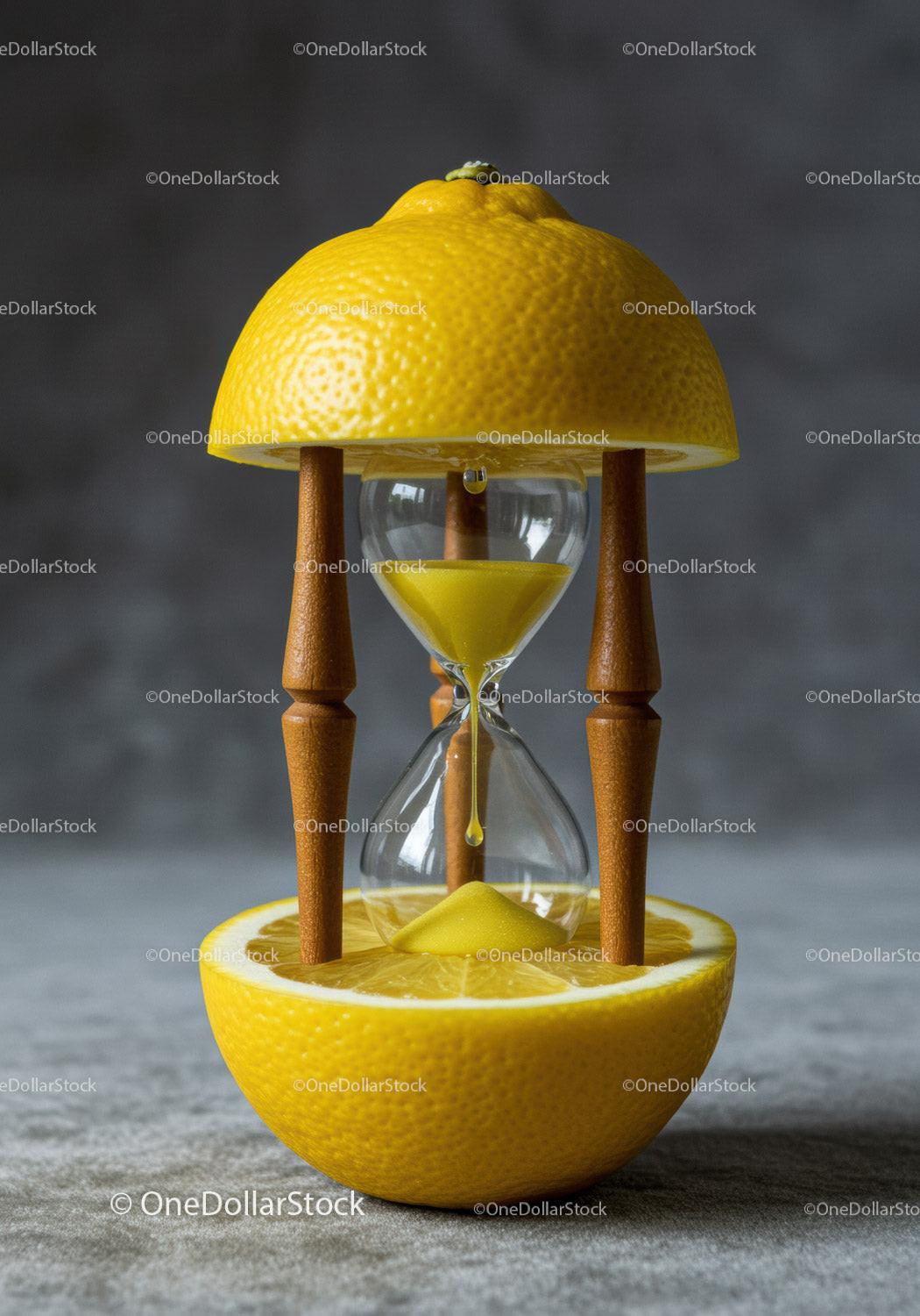 Creative Hourglass with Yellow Lemon and Sand Concept