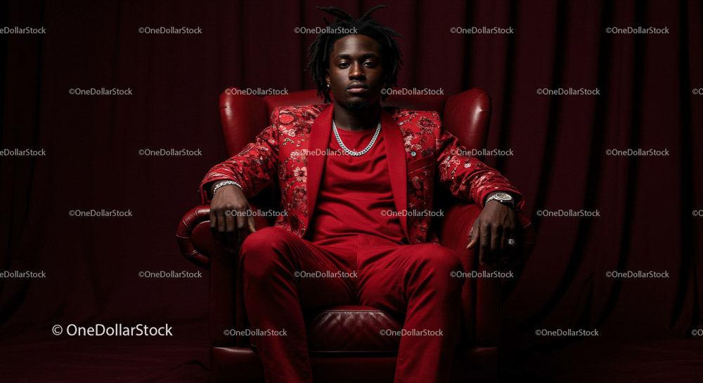 Confident Man in a Bold Red Suit Sitting Elegantly Stock Photo Bundle preview 5