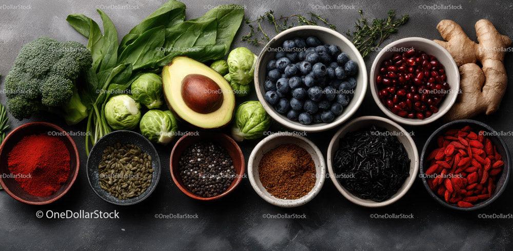 Fresh Organic Superfoods and Culinary Ingredients for Healthy Eating Stock Photo Bundle preview