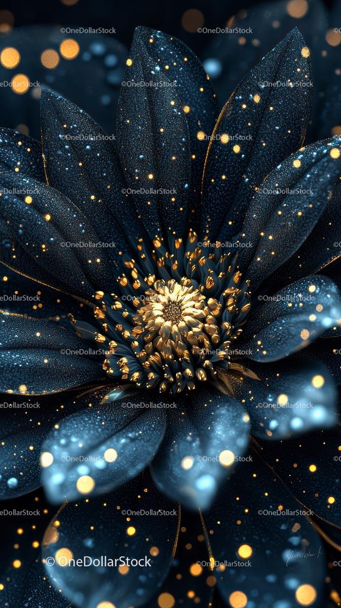 Elegant Night Flower with Sparkling Blue and Gold Petals
