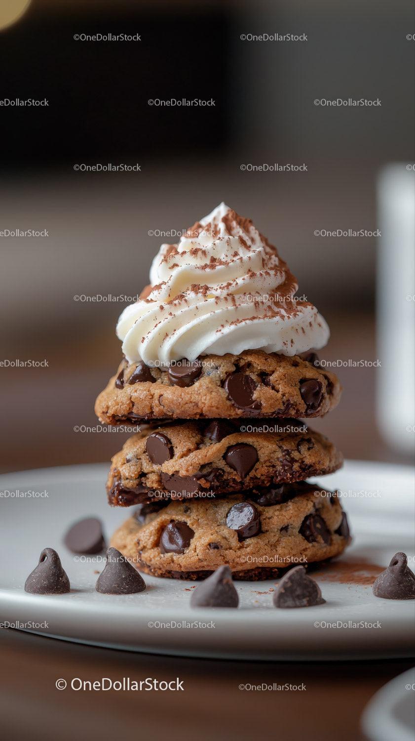 Chocolate Chip Cookie with Whipped Cream and Chocolate Topping Stock Photo Bundle preview 40