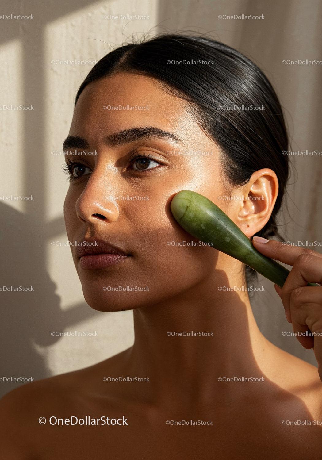 Close-up of a Woman with Glowing Skin and Natural Makeup