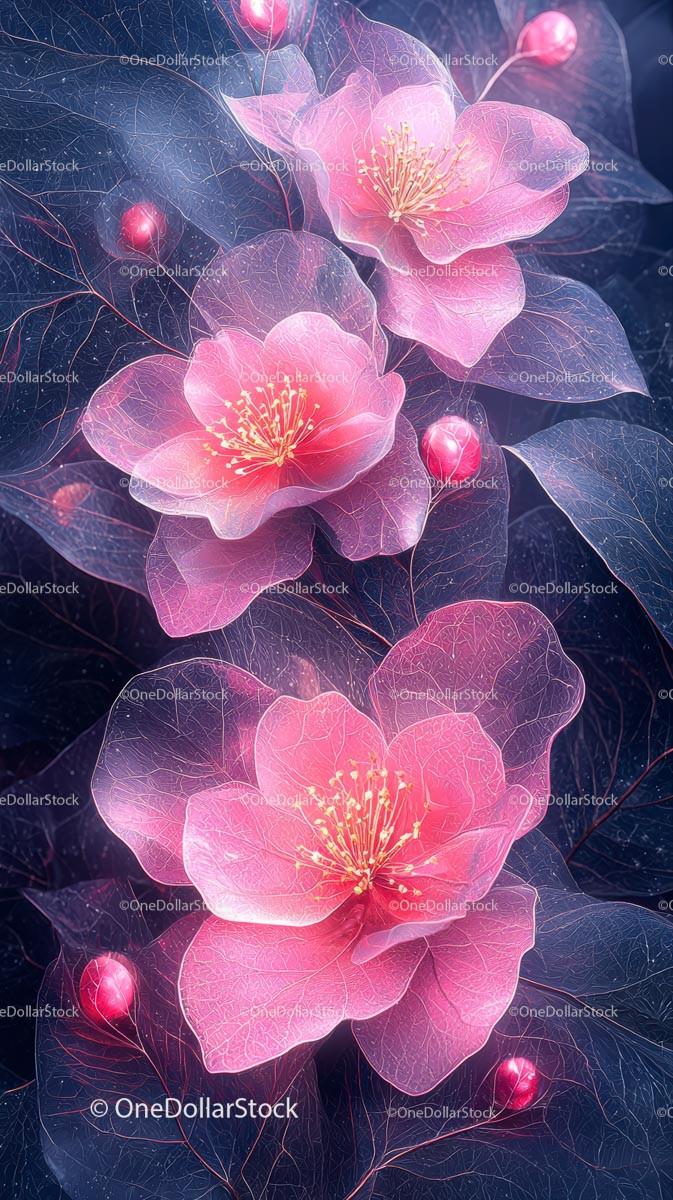 Elegant Pink Camellia Flowers with Lush Green Leaves