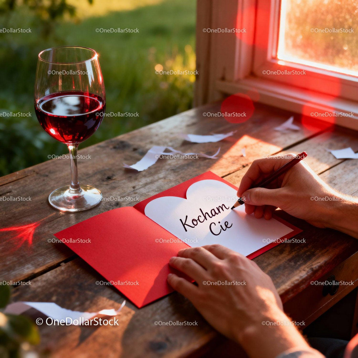 Writing a Heartfelt Love Note with Red Wine Nearby