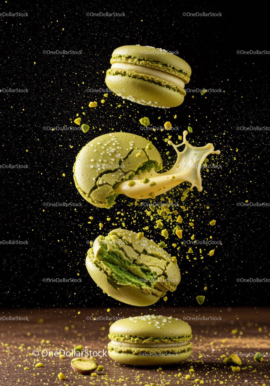 Green Pistachio Macarons Exploding with Cream