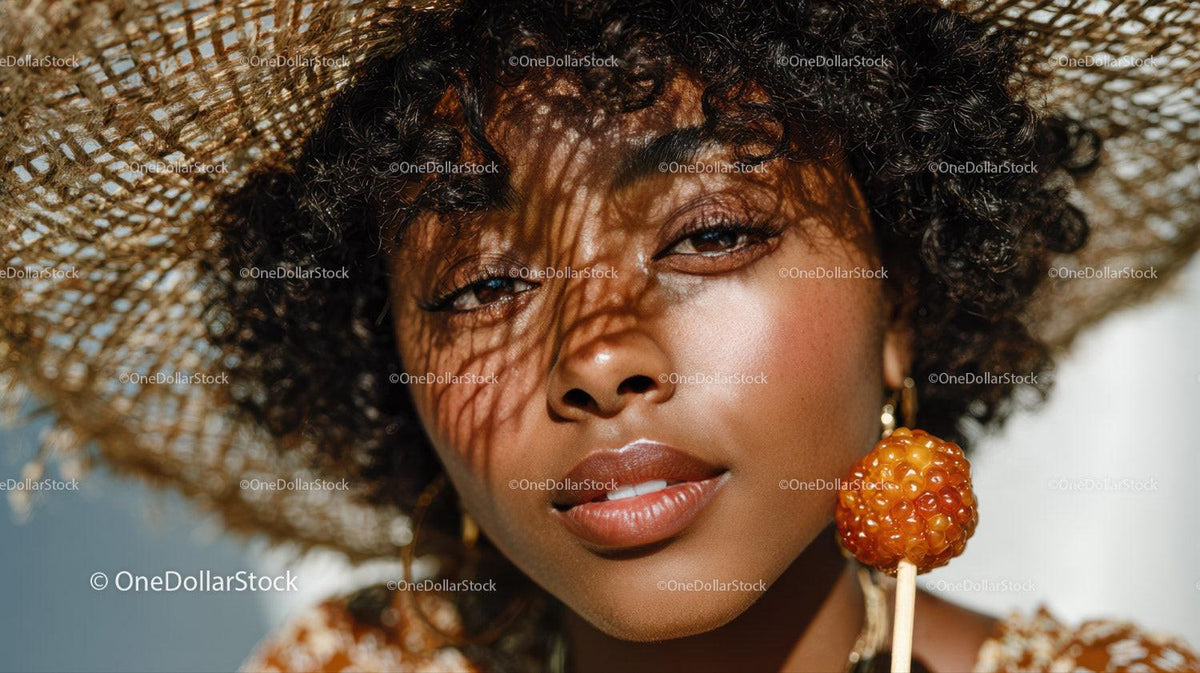 Elegant Woman Wearing Wide Brim Straw Hat with Summertime Style Stock Photo Bundle preview 14