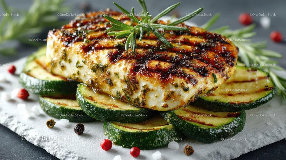 Grilled Zucchini Slices on Black Slate Plate with Char Marks Stock Photo Bundle preview 15