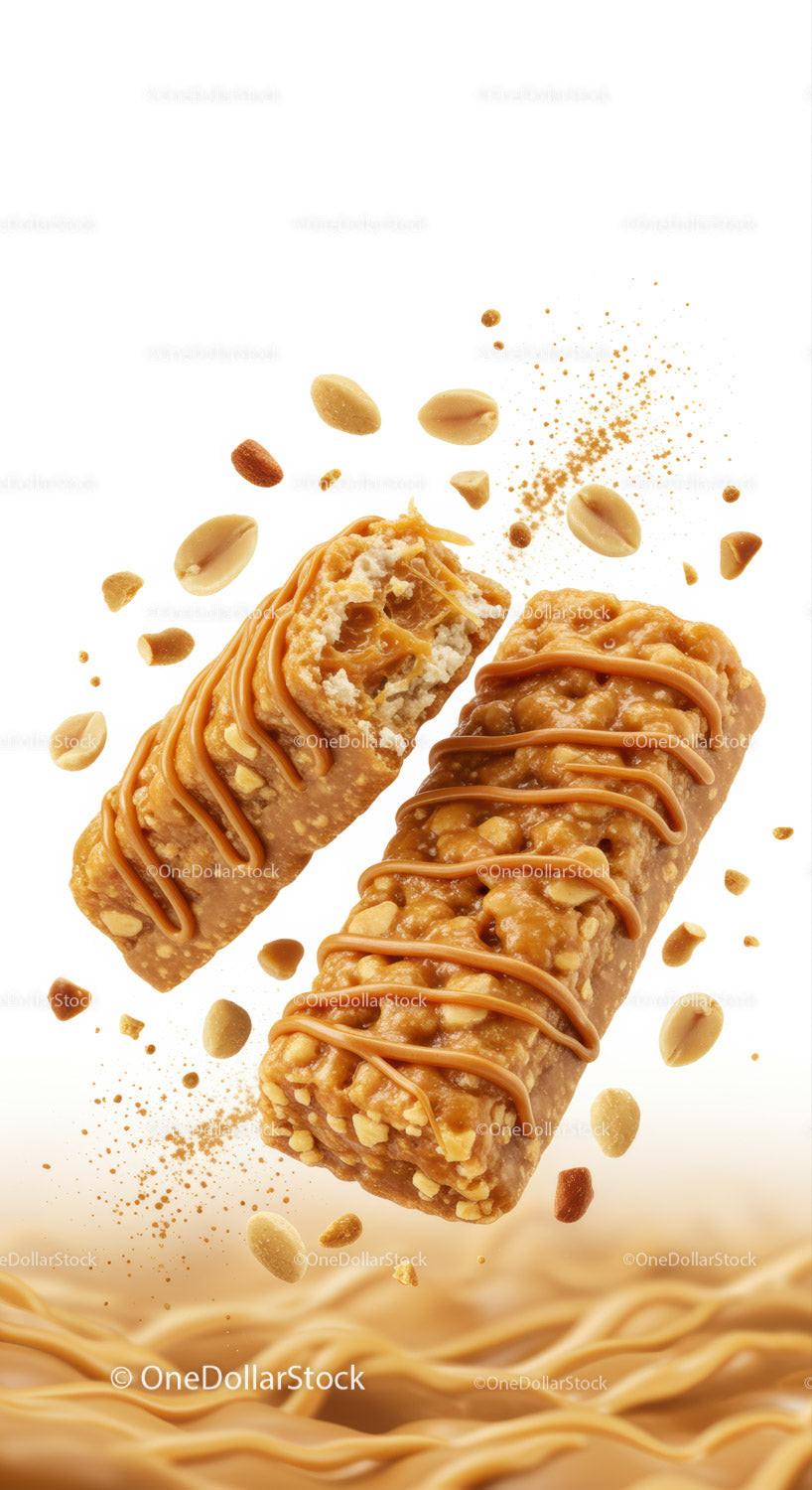 Crunchy peanut caramel snack bars with nuts