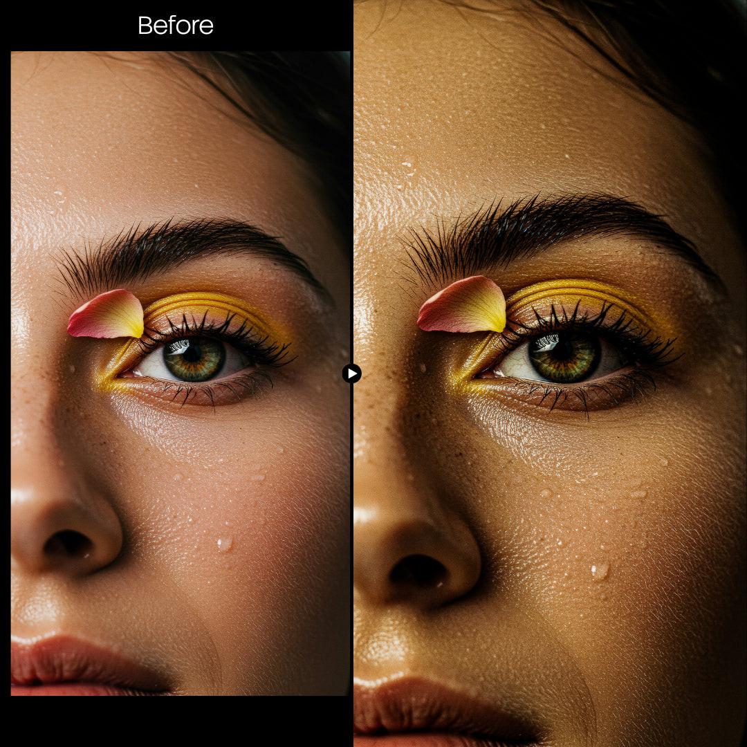 Before and after Dark Artistic Portrait LUT Pack effect