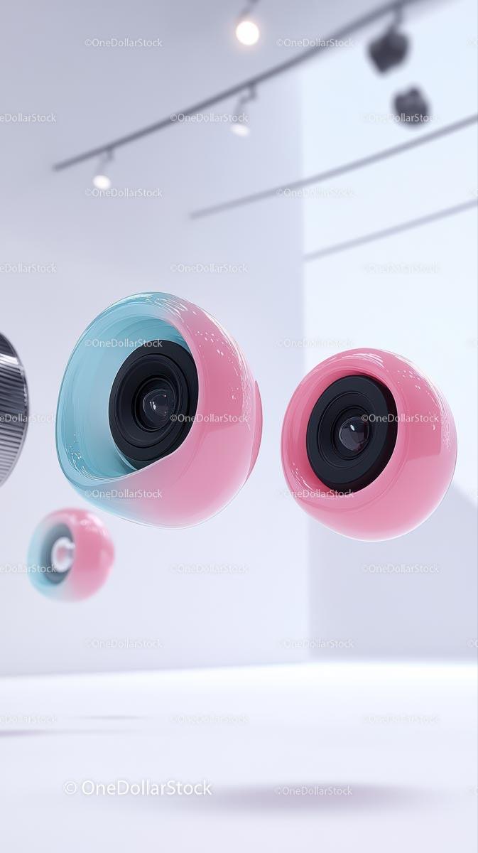 Vibrant Pink and Blue Spherical Wireless Speakers in Modern Setting
