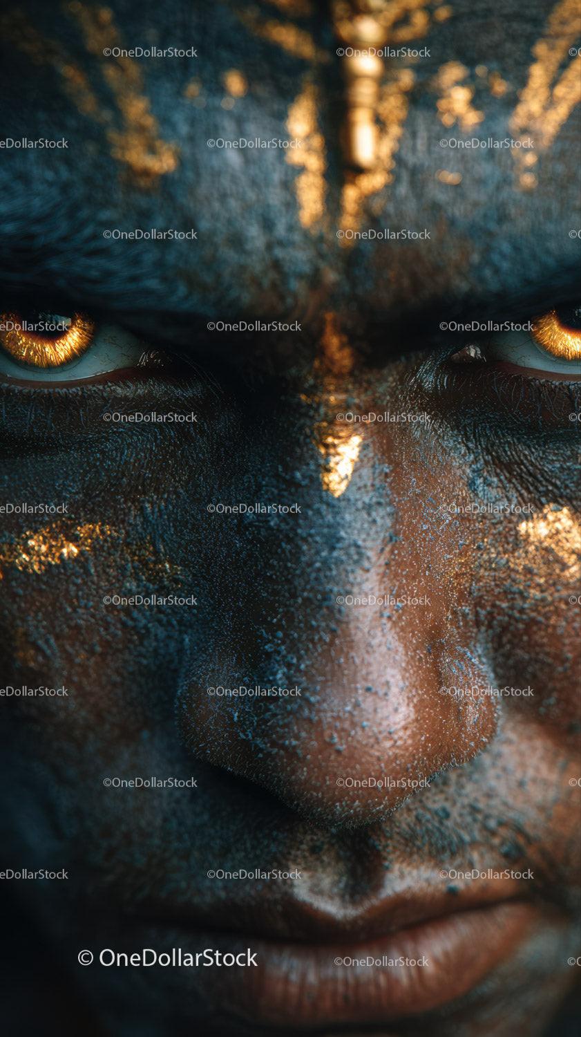 Close-up of An African Tribal Face with Gold Metallic Body Art Stock Photo Bundle preview 27