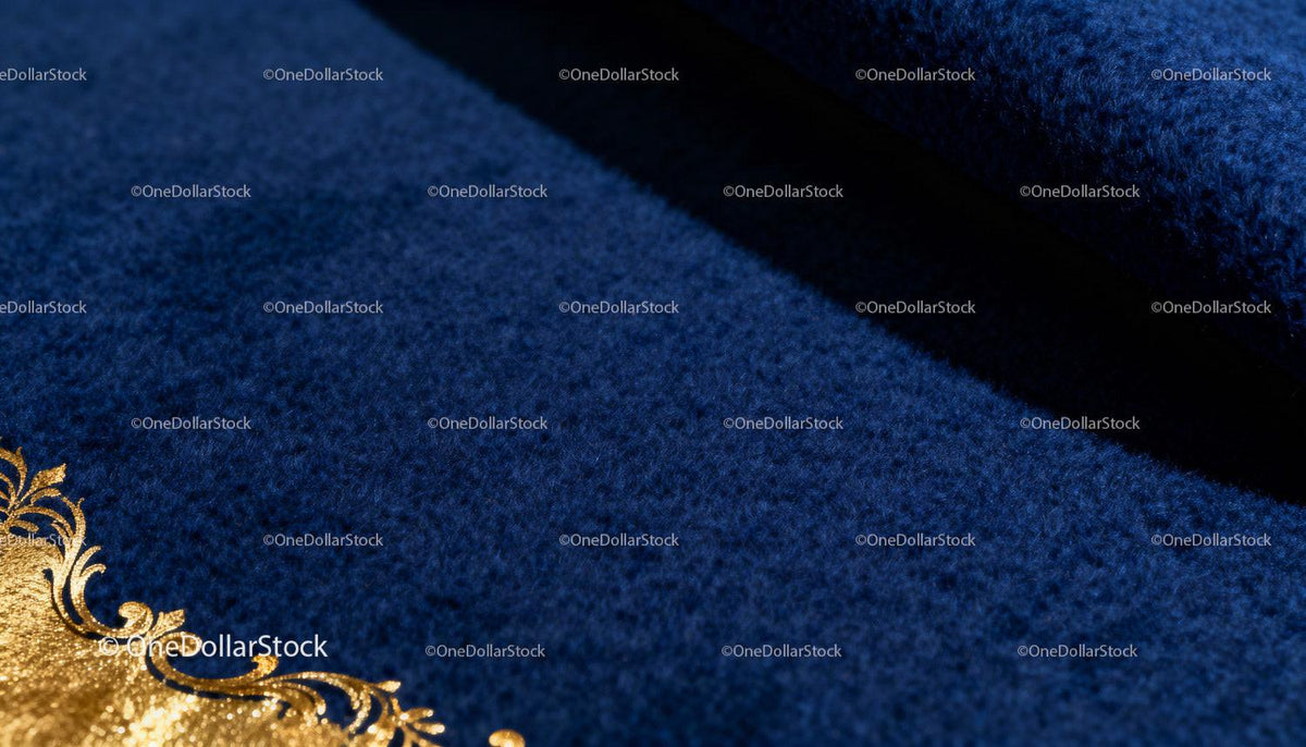 Elegant Navy Blue Carpet with Ornate Gold Detailing