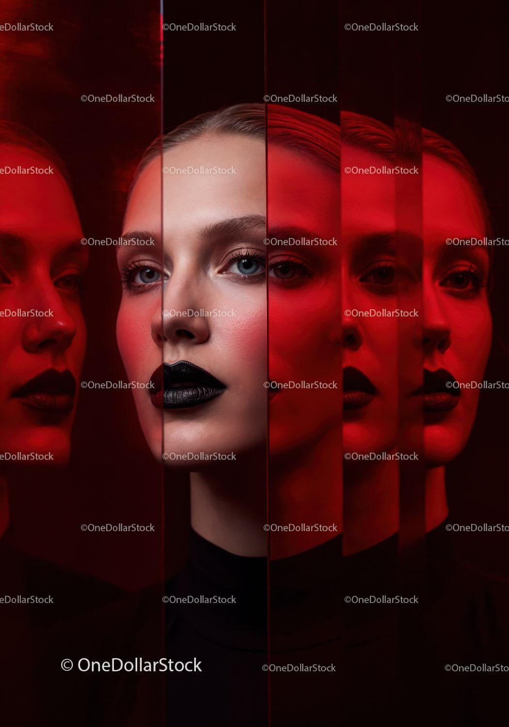 Futuristic Female Portrait with Red Lighting and Dark Makeup Stock Photo Bundle preview 25