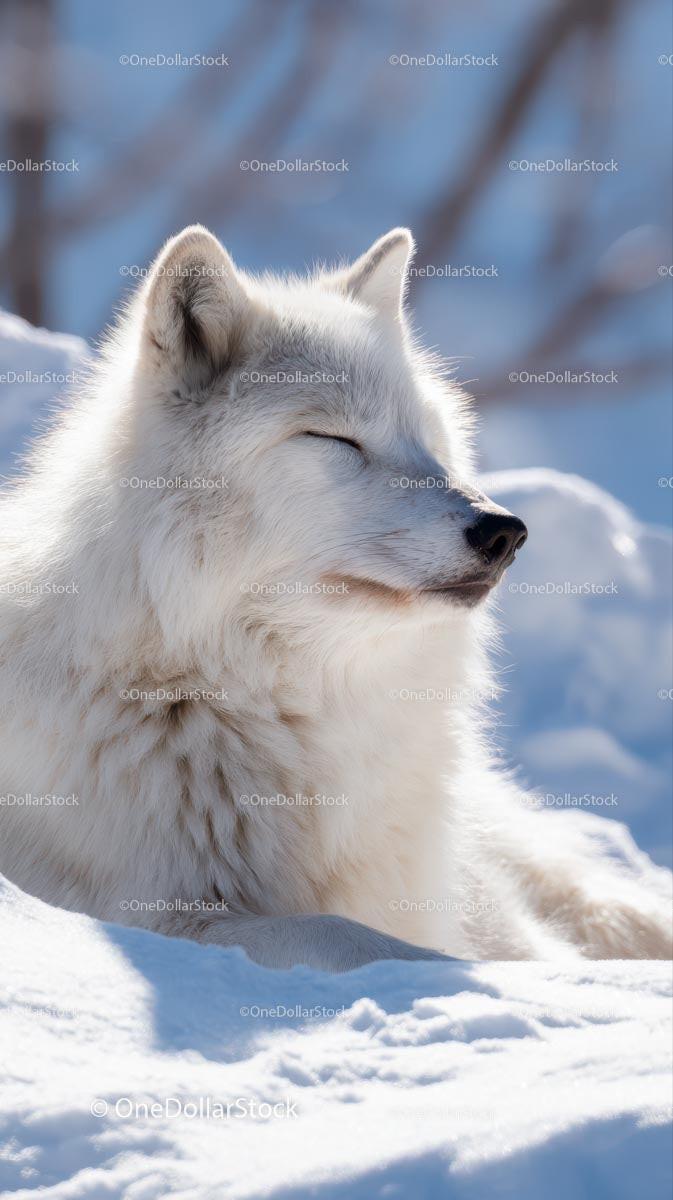 Serene Arctic Fox Resting in Snowy Wilderness