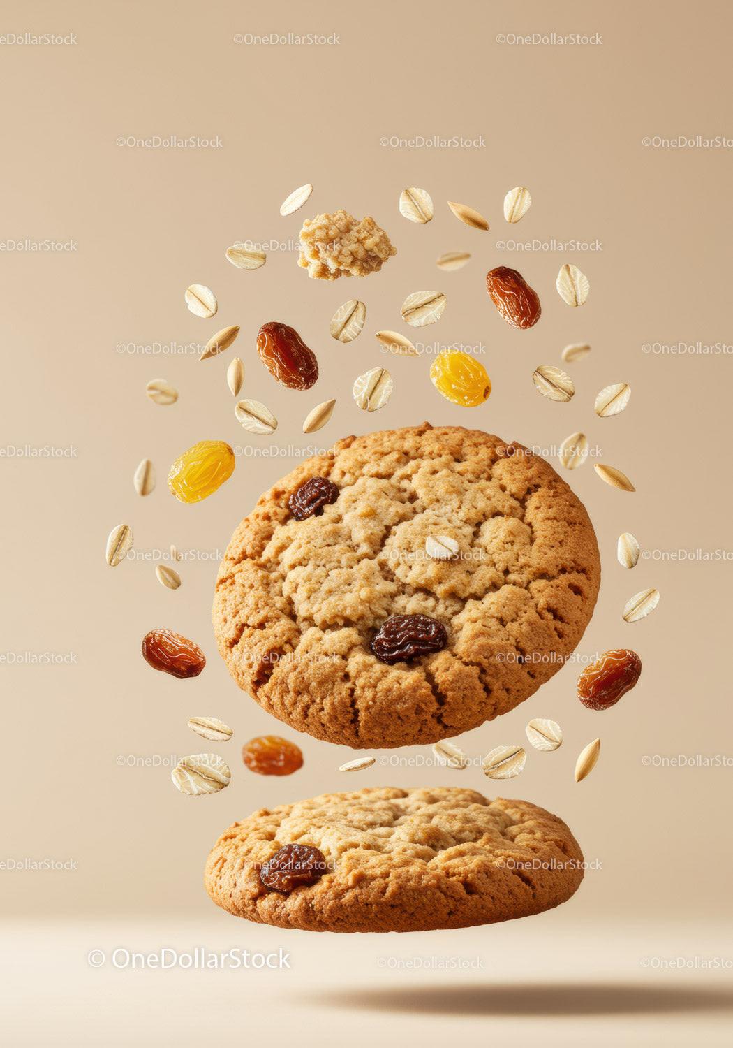 Oatmeal raisin cookies with floating oats and raisins