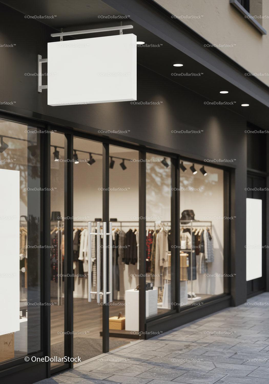 Modern clothing store exterior with clear glass entrance JPG Mockup Image preview