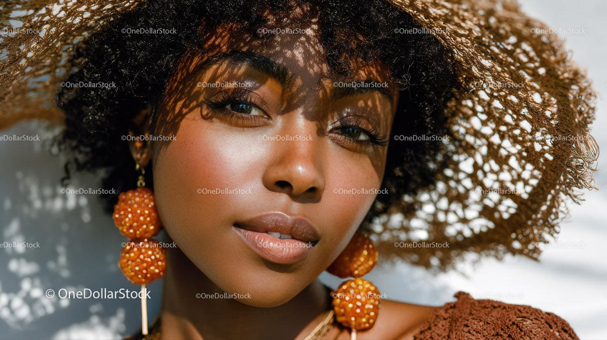Elegant Woman Wearing Wide Brim Straw Hat with Summertime Style Stock Photo Bundle preview 5