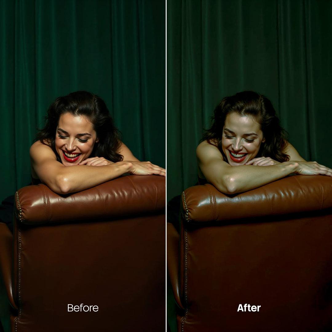 Before and after Vintage Portrait LUT Pack effect