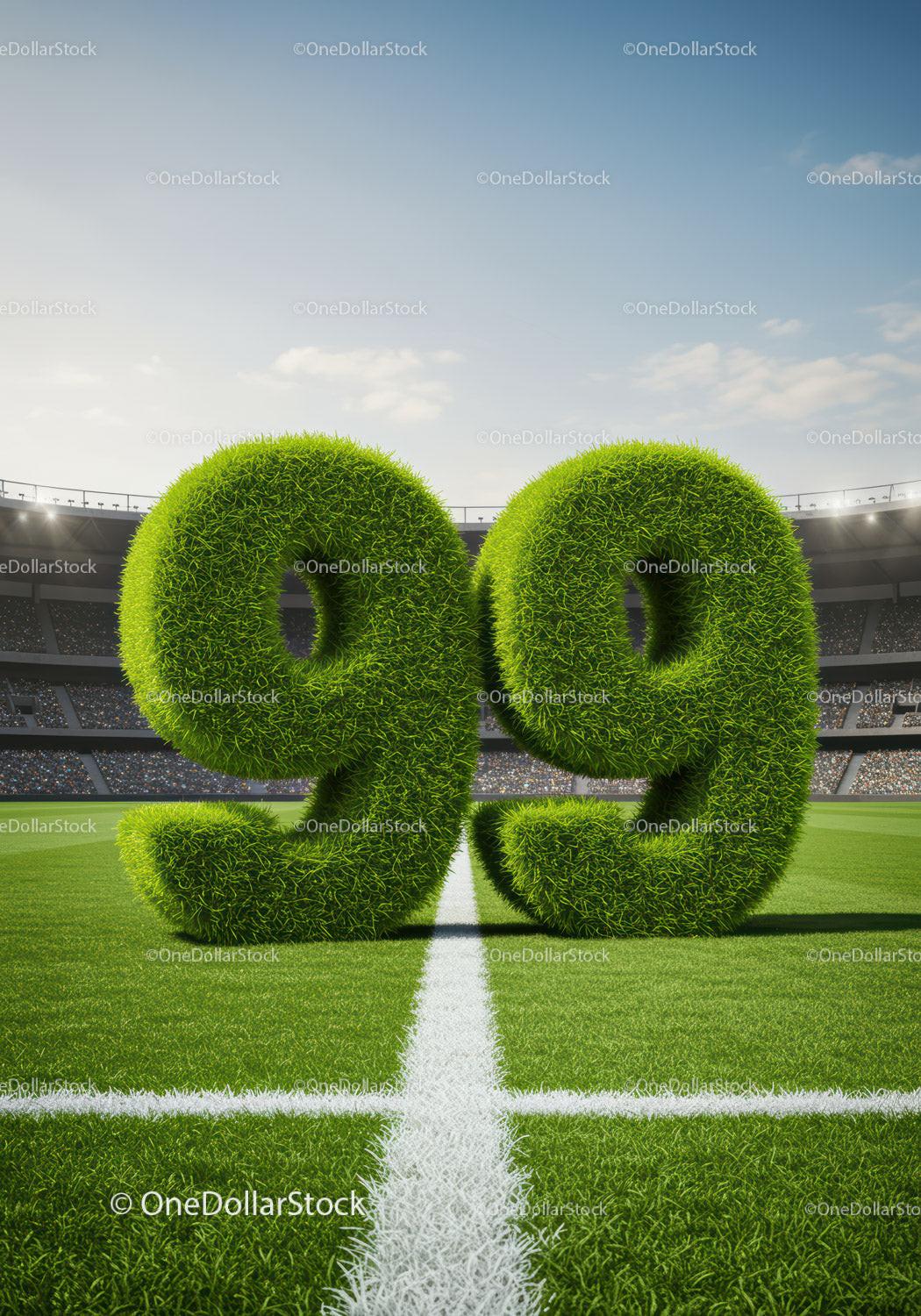 Green Grass Numbers 99 on Football Field