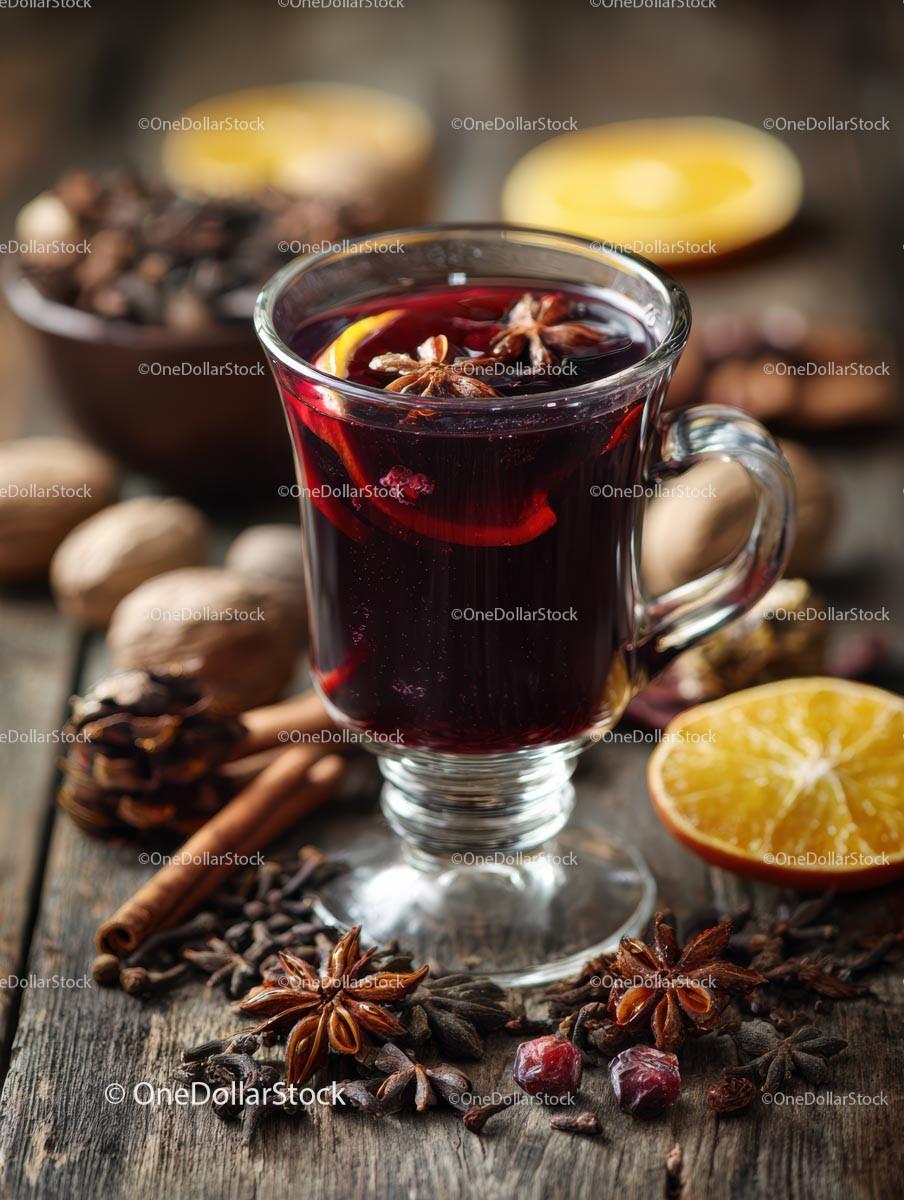 Delicious Mulled Wine with Spices and Citrus Ingredients Stock Photo Bundle preview 12