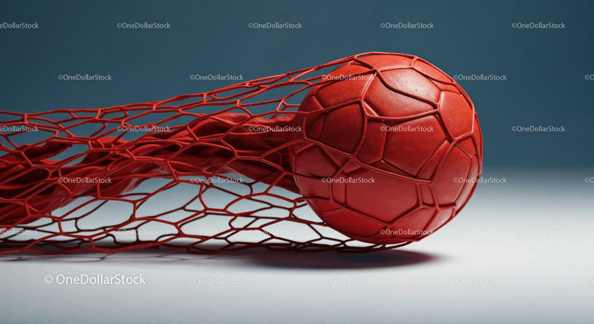 Red Soccer Ball in Goal Net with Dynamic Sports Atmosphere Stock Photo Bundle preview 35