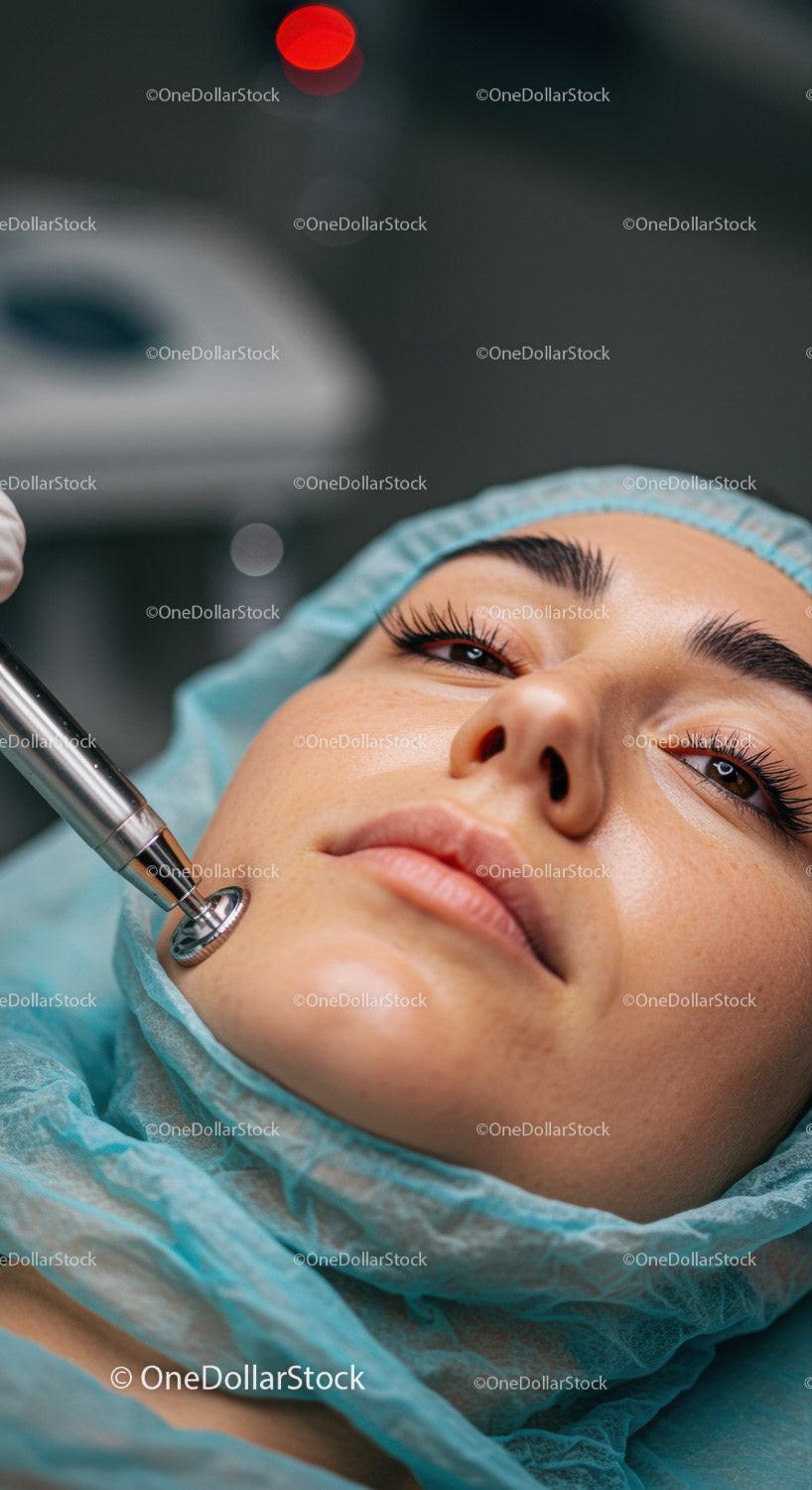 Woman Receiving Cosmetic Facial Treatment in Clinical Environment