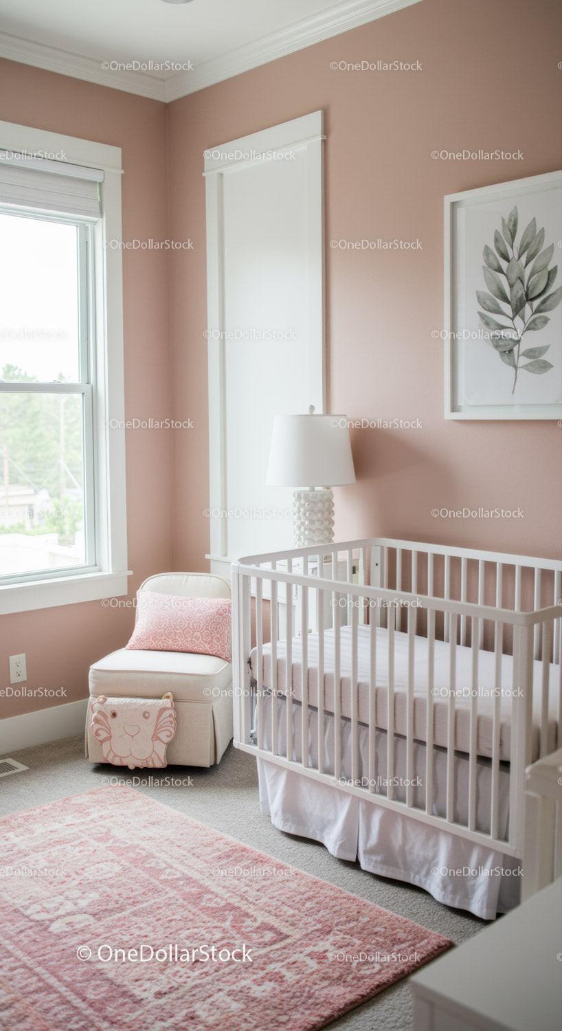 Bright and Cozy Baby Nursery Room with Pink Walls and White Furniture