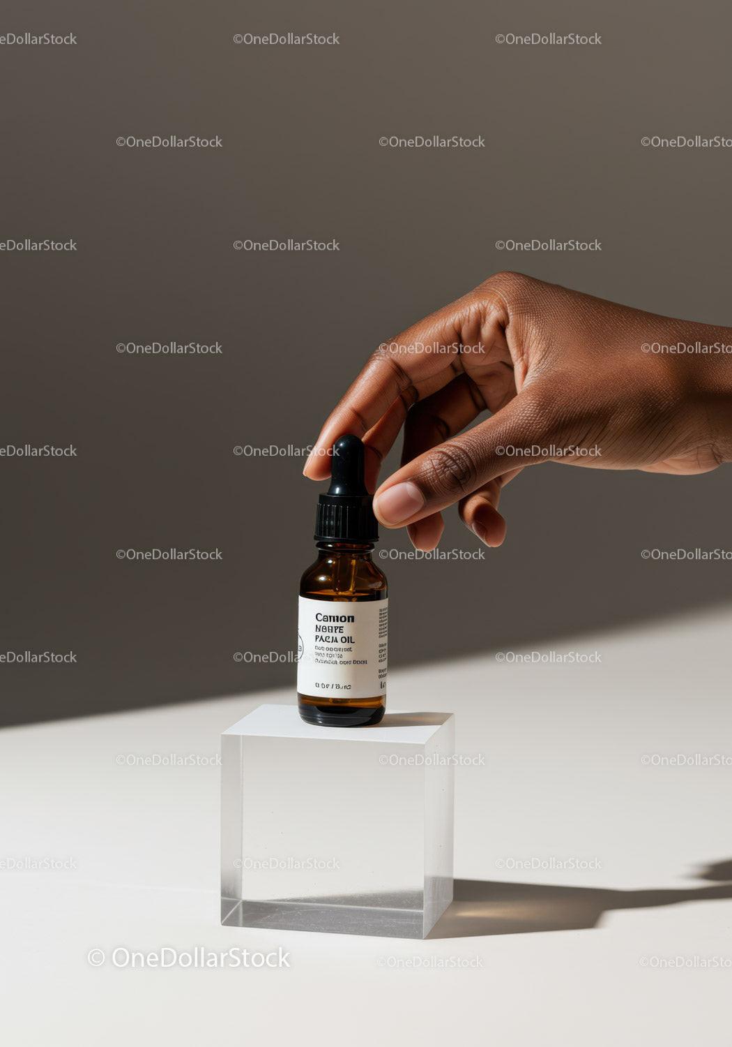 Person Holding Dropper Bottle of Medicine with Minimalist Background JPG Mockup Image preview