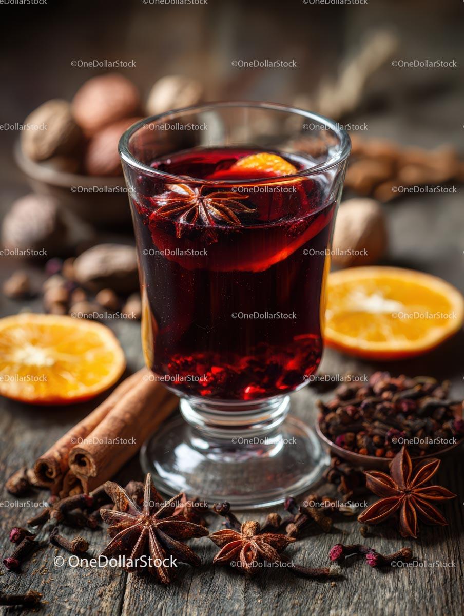 Delicious Mulled Wine with Spices and Orange Slices Stock Photo Bundle creative preview 4