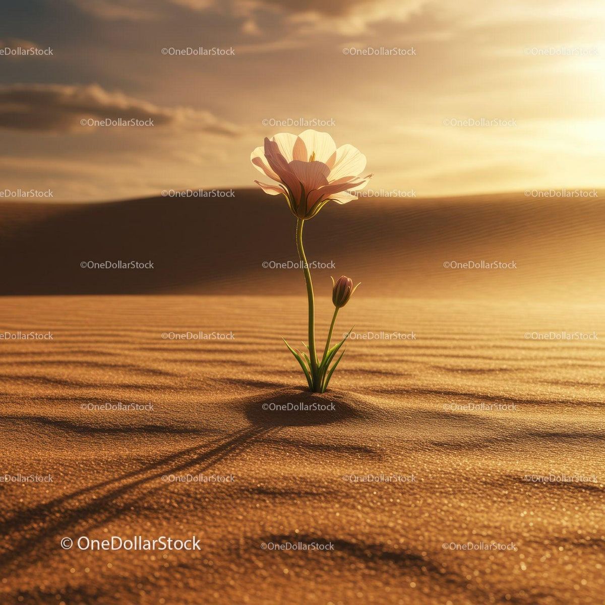 Delicate flower blooming alone in desert sand