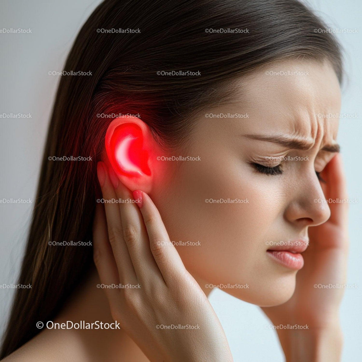 Woman Experiencing Ear Pain and Headache Relief Concept