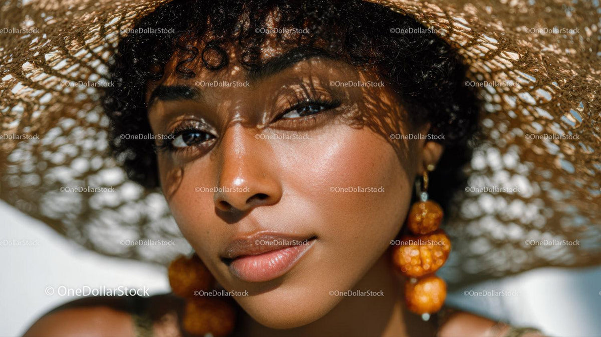 Elegant Woman Wearing Wide Brim Straw Hat with Summertime Style Stock Photo Bundle preview 15