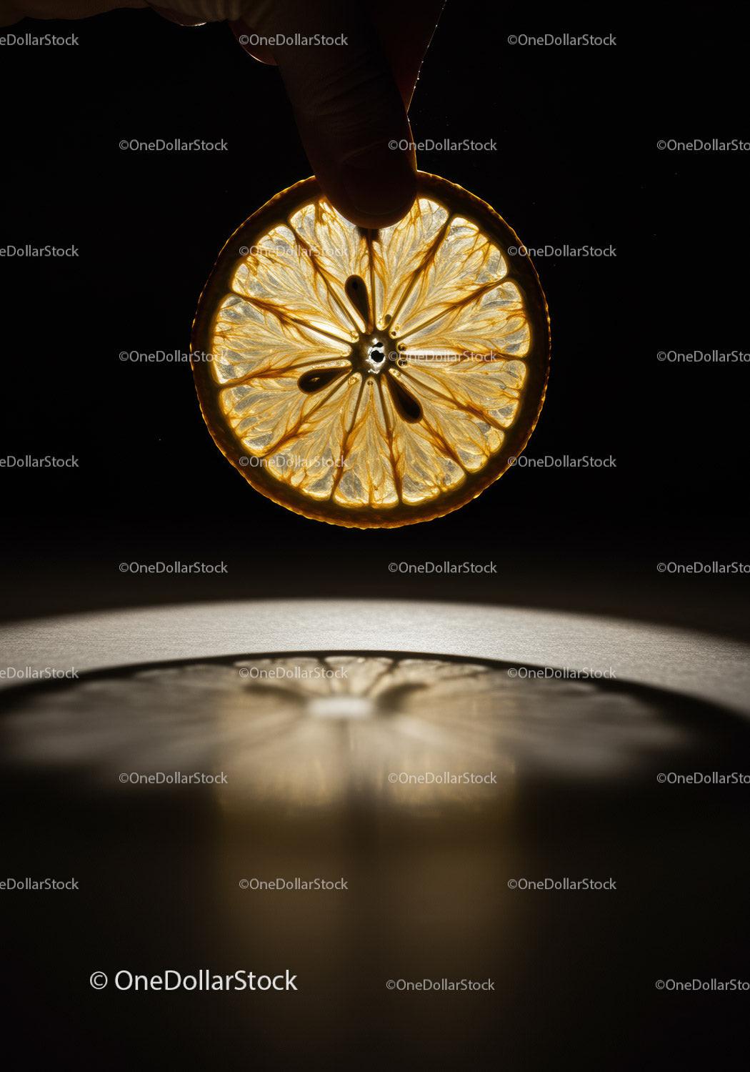 Hand Holding Translucent Dried Orange Slice with Shadow