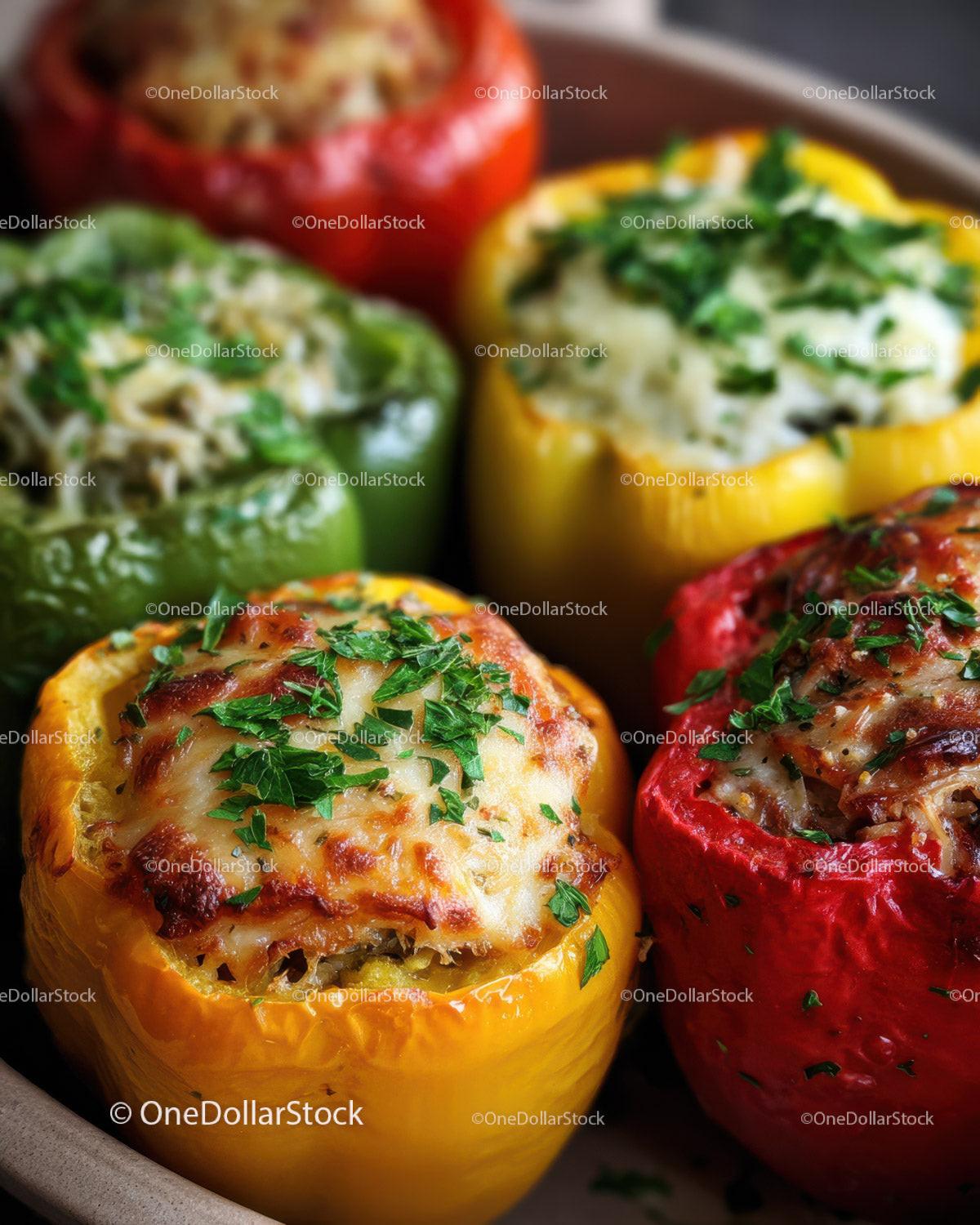 Colorful Stuffed Bell Peppers With Cheesy Filling and Fresh Herbs