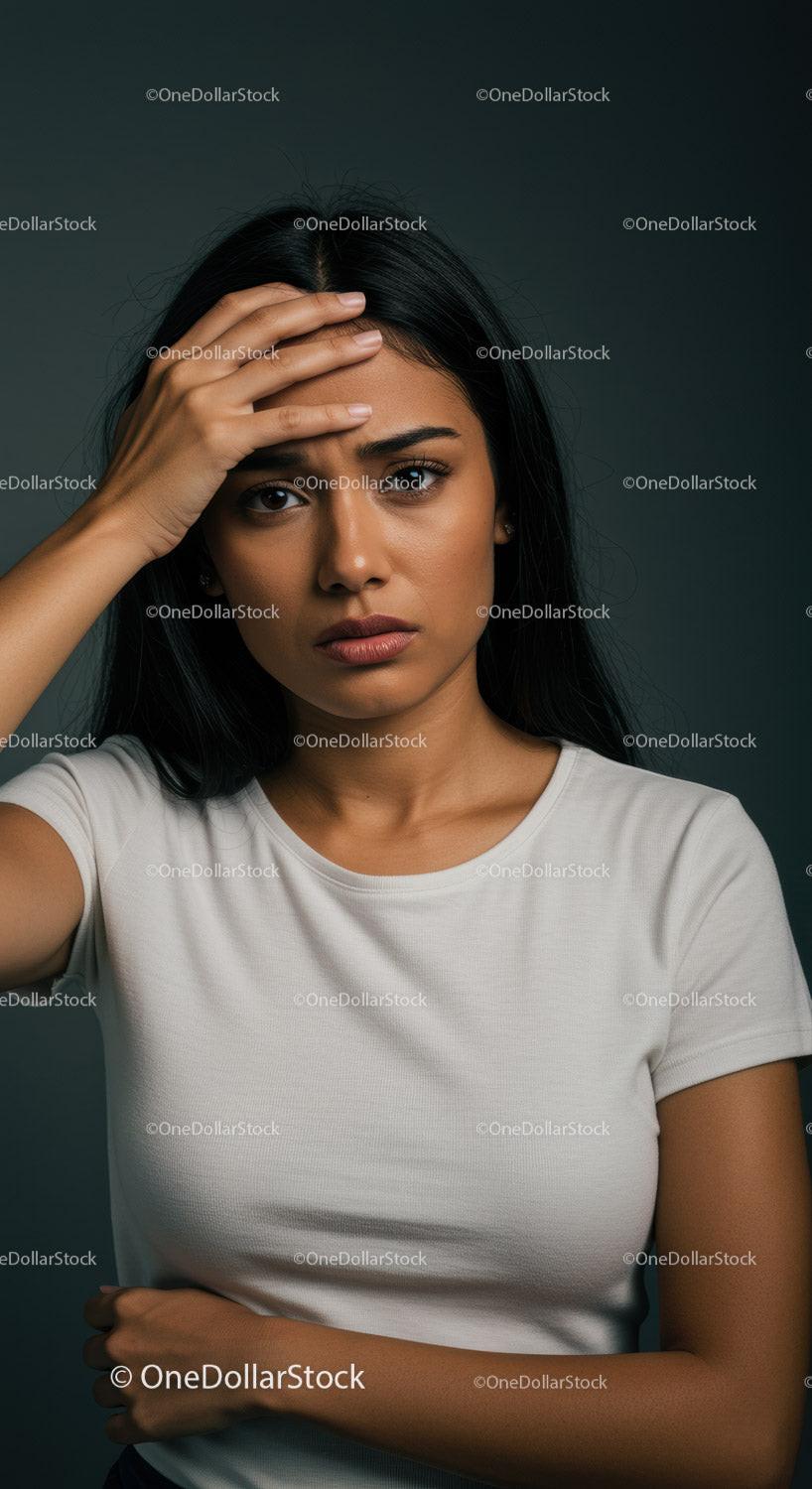 Woman Expressing Stress and Anxiety Over Dark Background