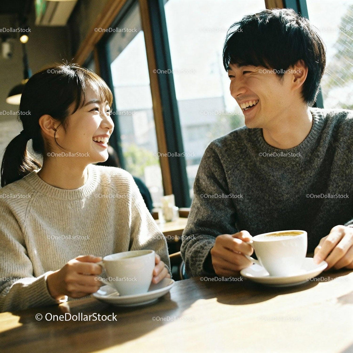 Couple sharing warm moments over coffee in cozy cafe