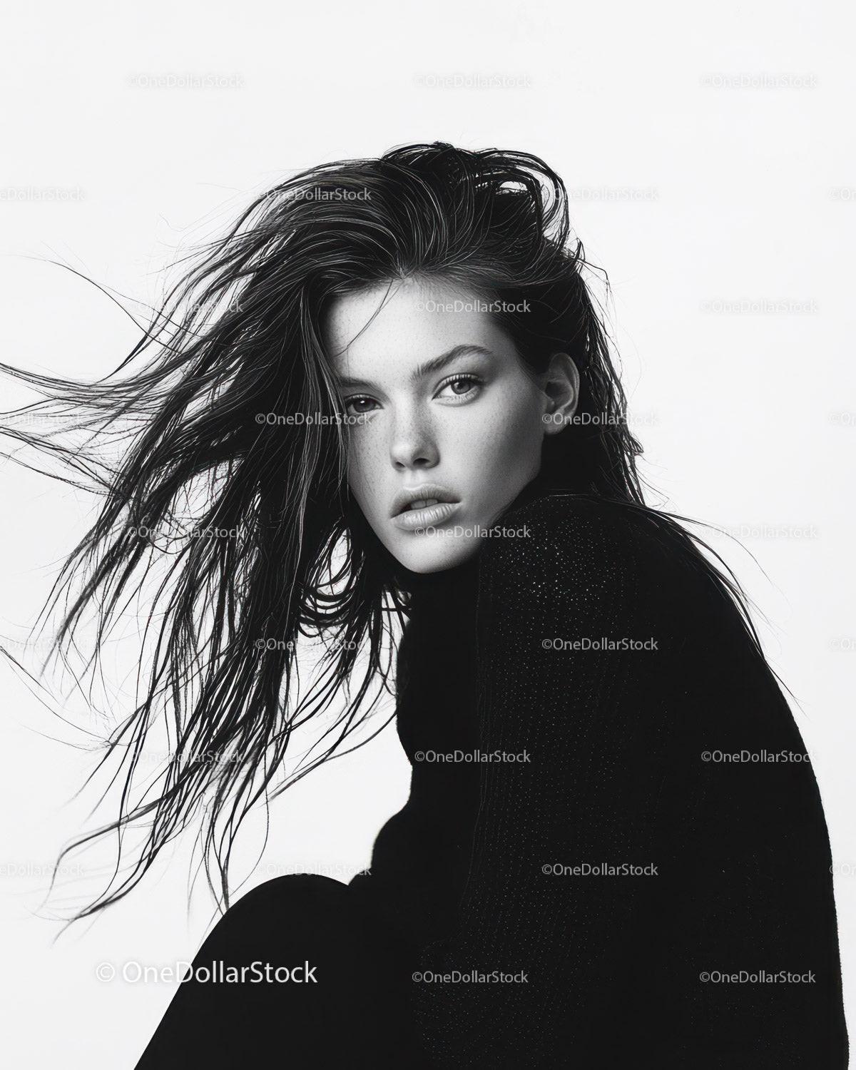 Striking Black and White Portrait of a Beautiful Young Woman