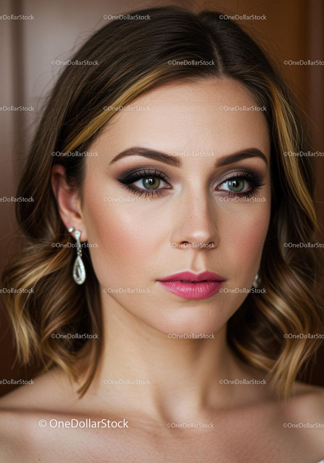 Close-Up Portrait of a Young Woman with Elegant Makeup and Stylish Hair