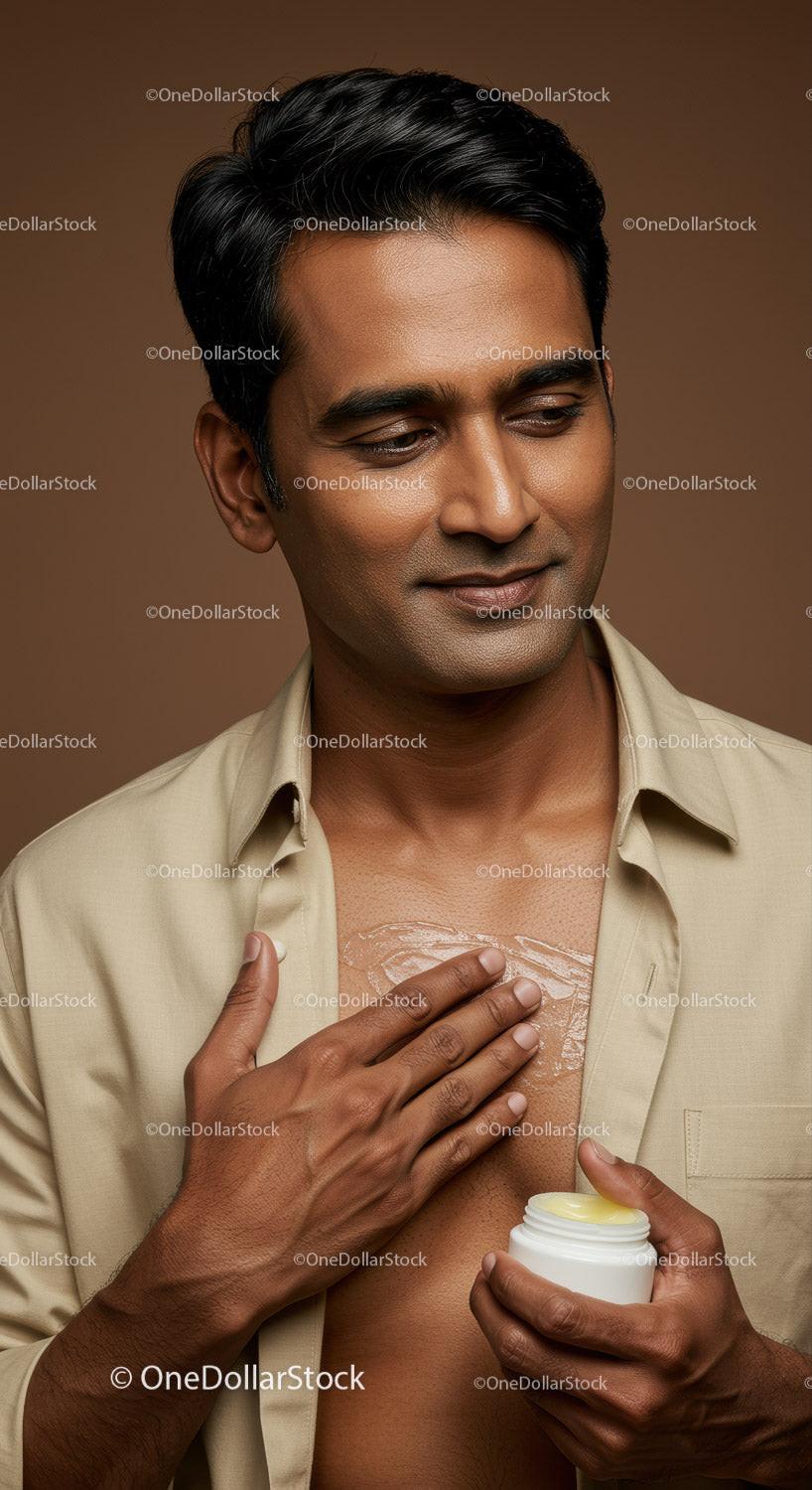 Young Man Applying Moisturizer for Healthy Skin