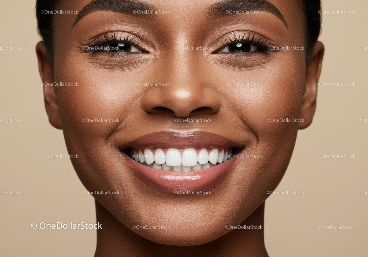 Close up of cheerful smiling young woman with glowing skin