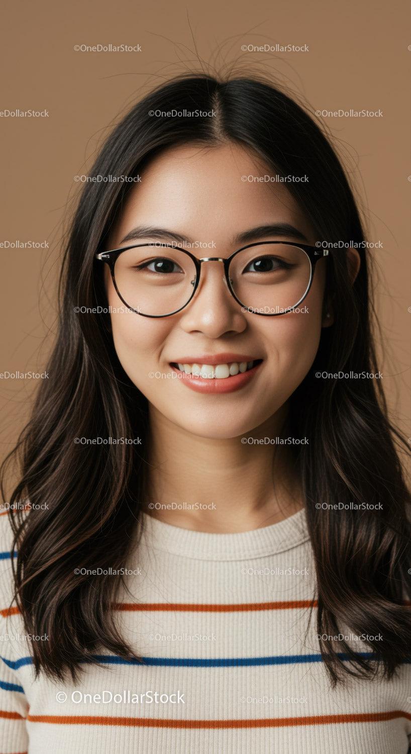 Charming Young Woman with Glasses Smiling Portrait