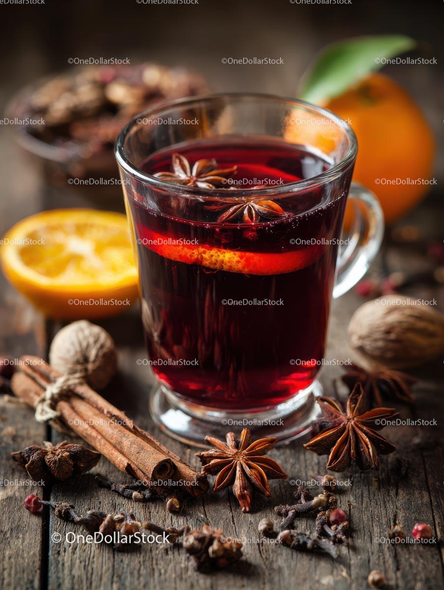 Delicious Mulled Wine with Spices and Orange Slices Stock Photo Bundle preview 19